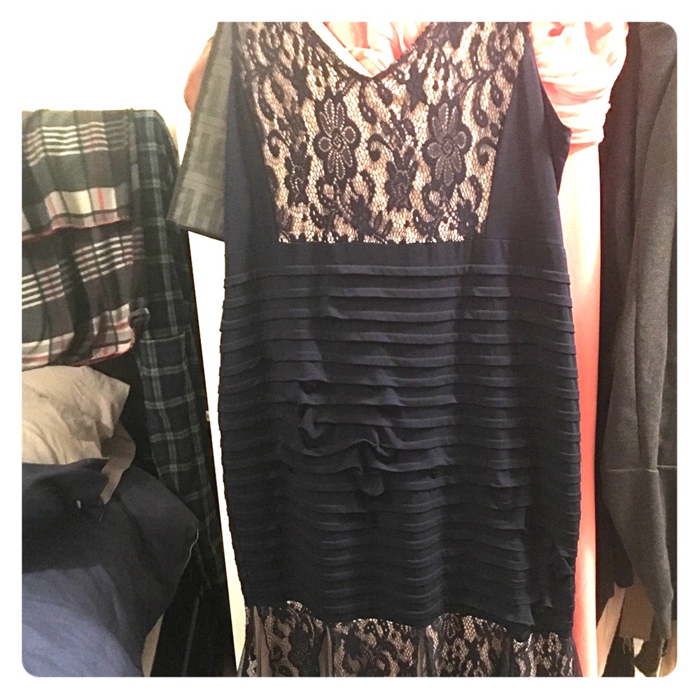 Blue and nude lace long dress